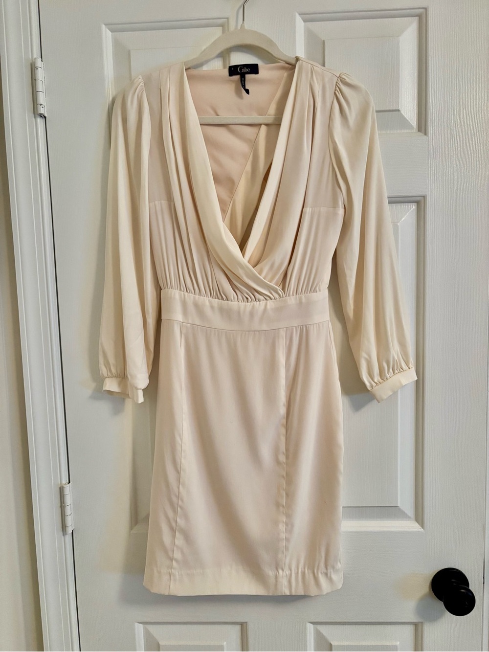 Silk Drape-Front Long Sleeve Dress in with Open Back